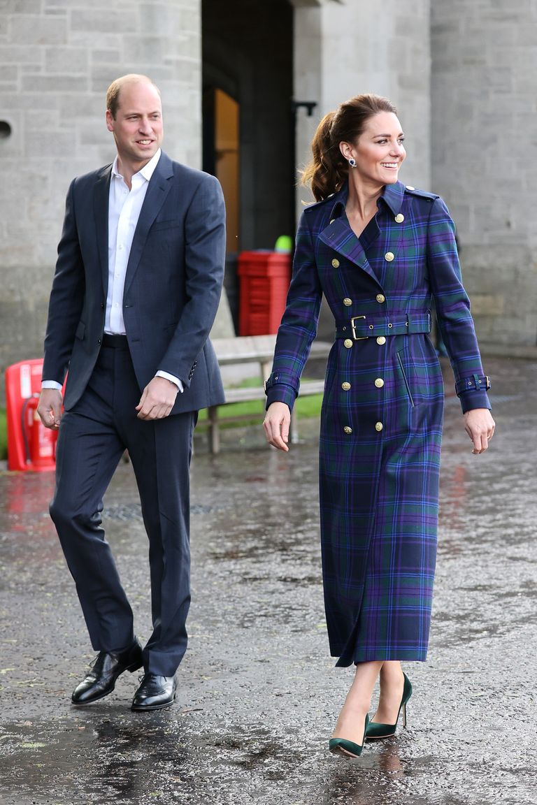 Kate Middleton Wears Holland Cooper  Tartan  Coat & The Queen’s Earrings For ‘Cruella’ Screening