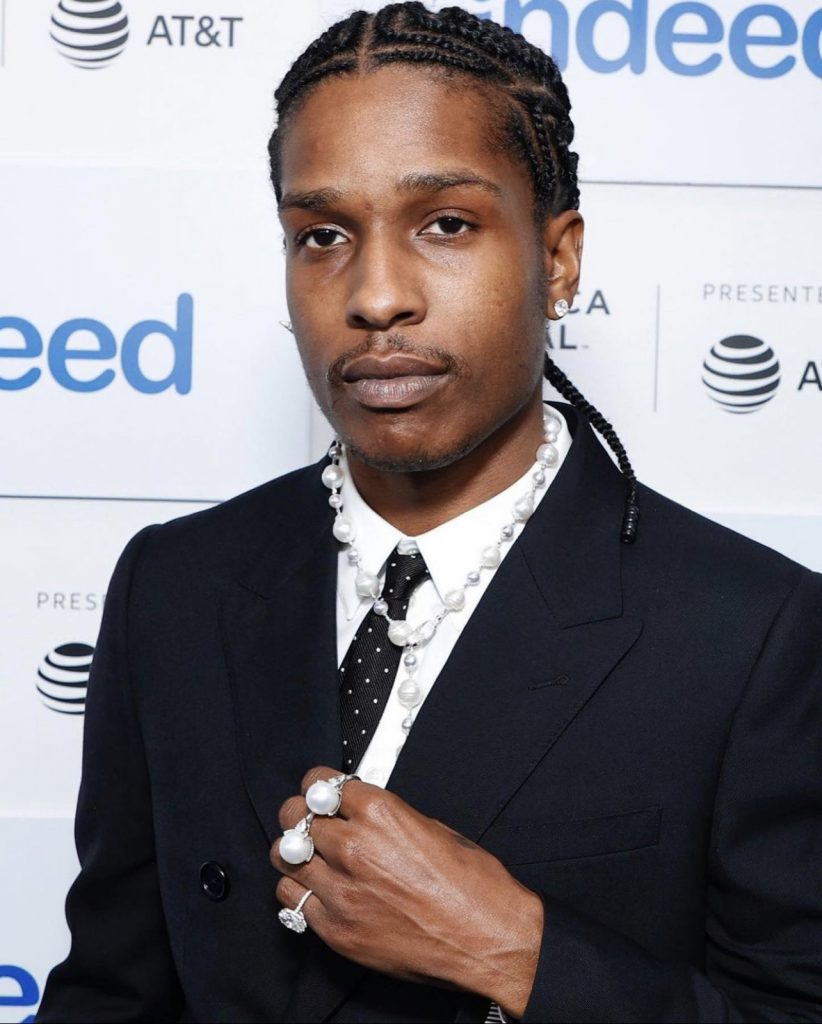 A$AP Rocky wearing Celine suit, pearl necklace and Bottega shoes at the  premiere of his documentary Stockholm Syndrome. The perfect…