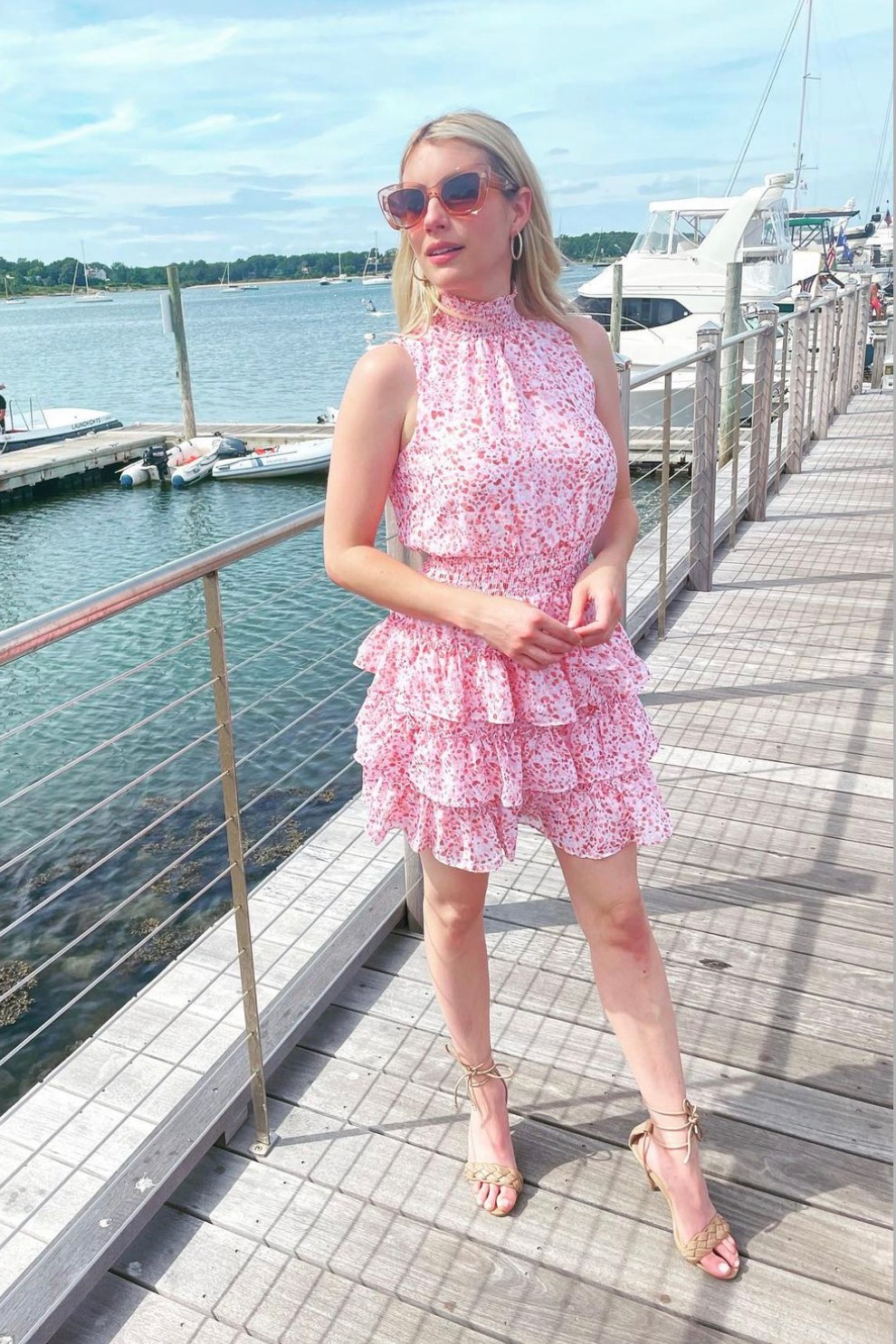 Emma Roberts  Wears Pink Ruffle Dress @ Instagram August 20, 2021