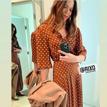 mandy-moore-wore-brown-polka-dot-print-dress-for-her-instagram-story