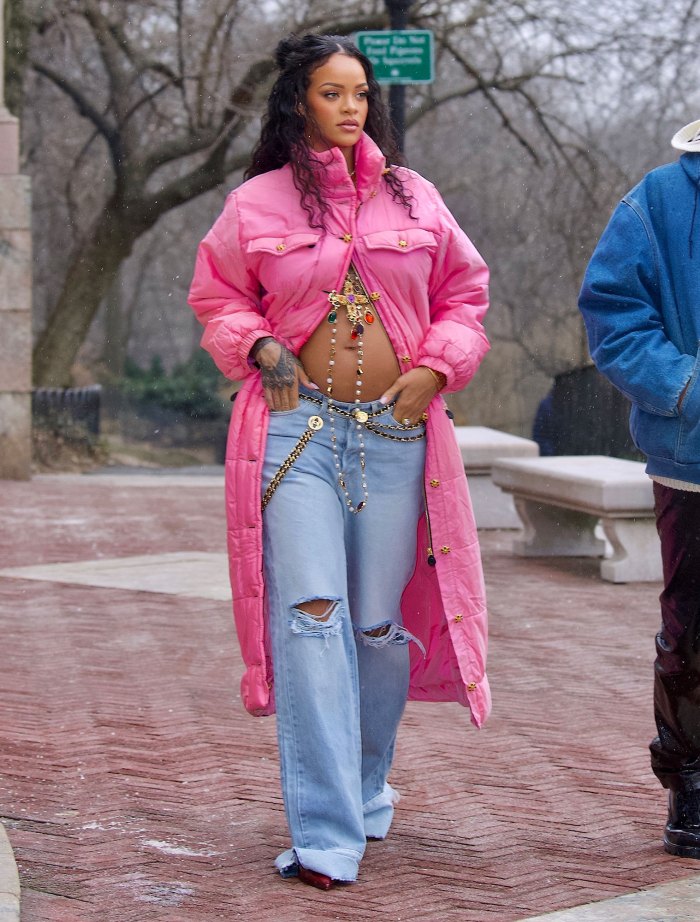 Rihanna  wears Pink Chanel Puffer Coat announcing  her Pregnancy  with A$AP Rocky