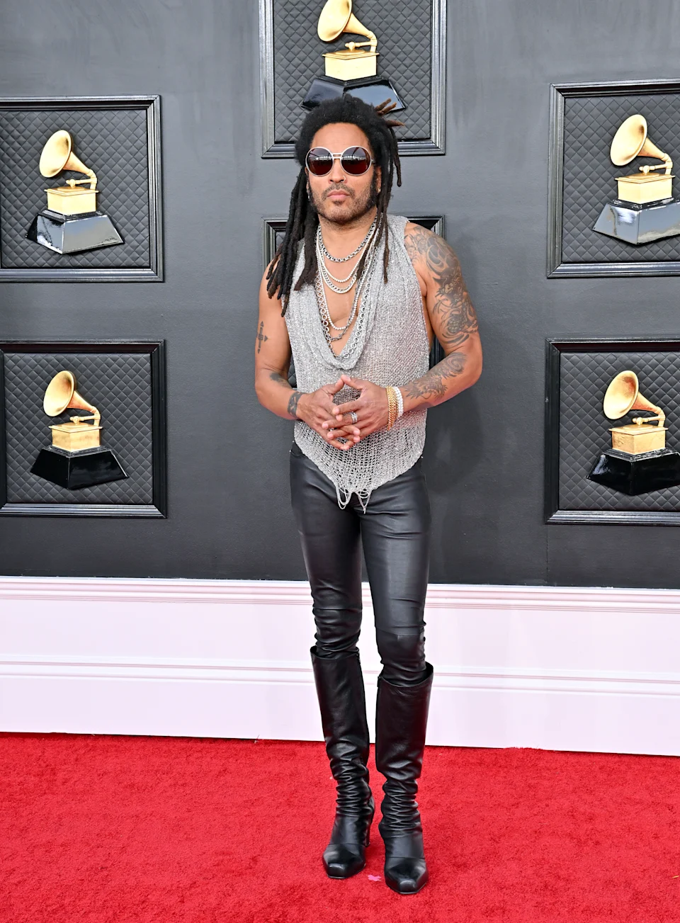 Lenny Kravitz wears Sheer Silver Chainmail Top @ Grammy 2022