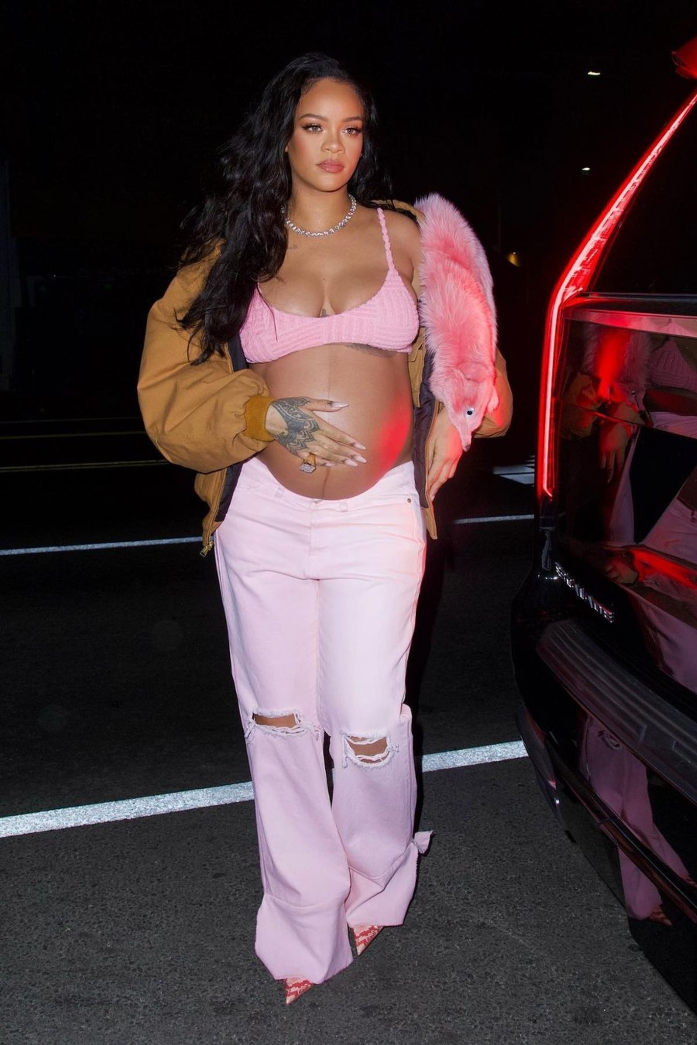 Pregnant Rihanna wears   Pink  Vetements Design Out In Los Angeles