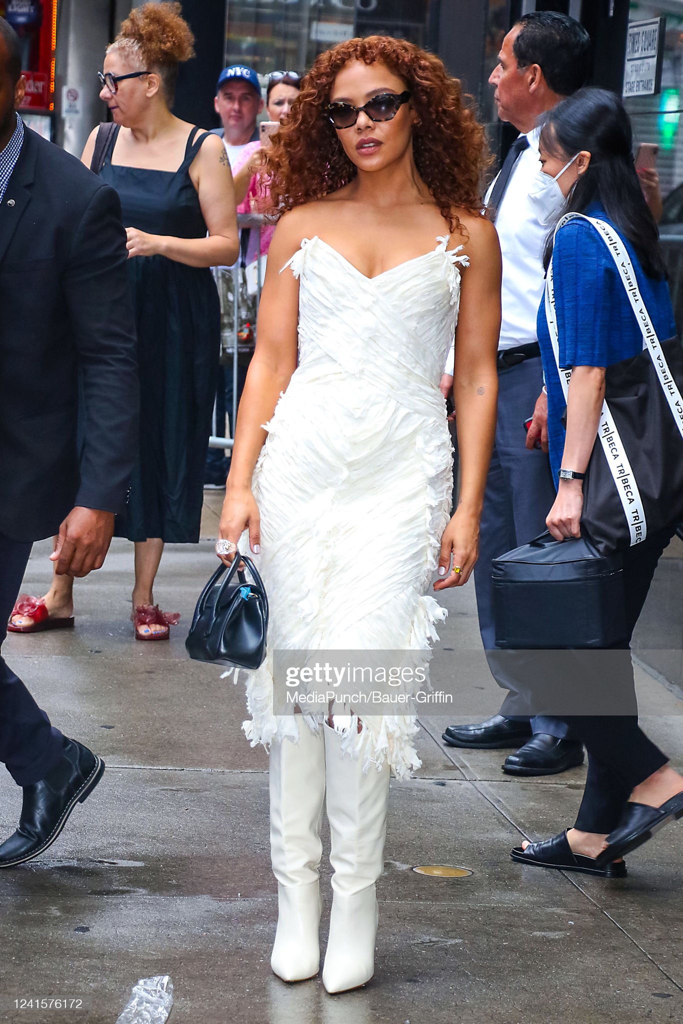 Tessa Thompson wears white Dress  Leaving Good Morning America