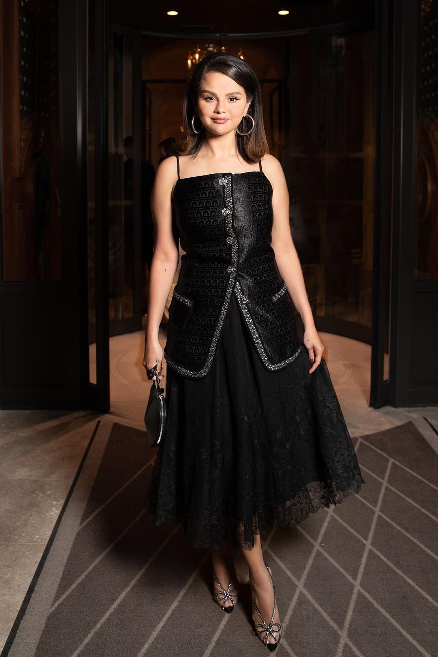 Selena Gomez wore  custom Louis Vuitton  @  Diep Restaurant in Paris Dinner