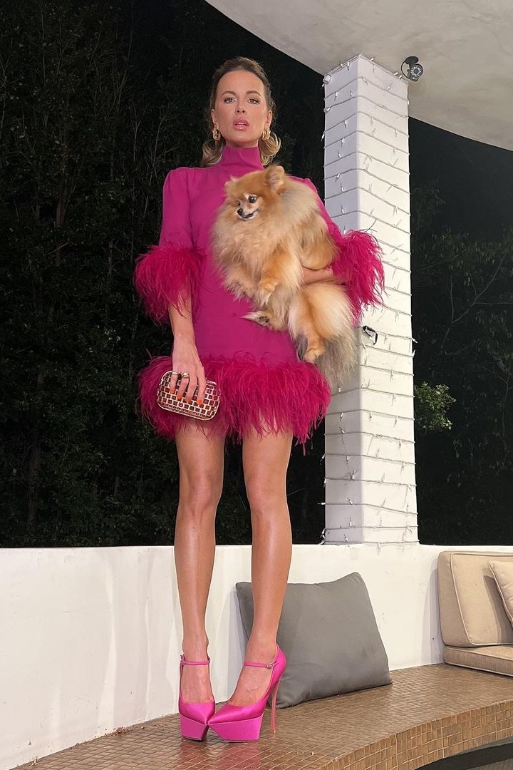 Kate Beckinsale  wore Pink  Taller Marmo Dress @ Instagram August 6, 2022