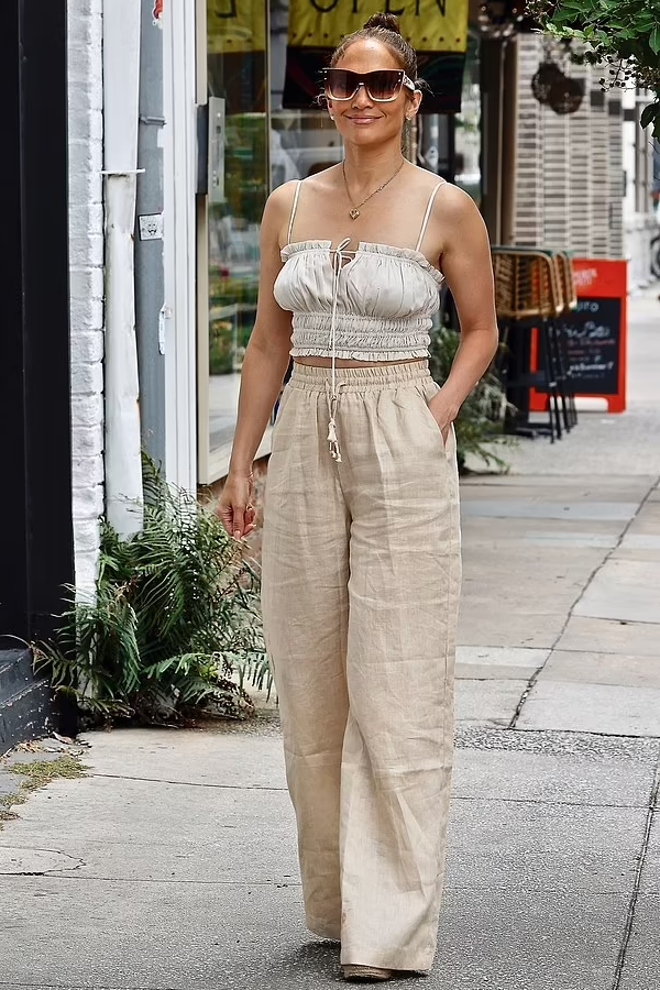 Jennifer Lopez  wore cropped top, wide-legged pants Out In Savannah, Georgia