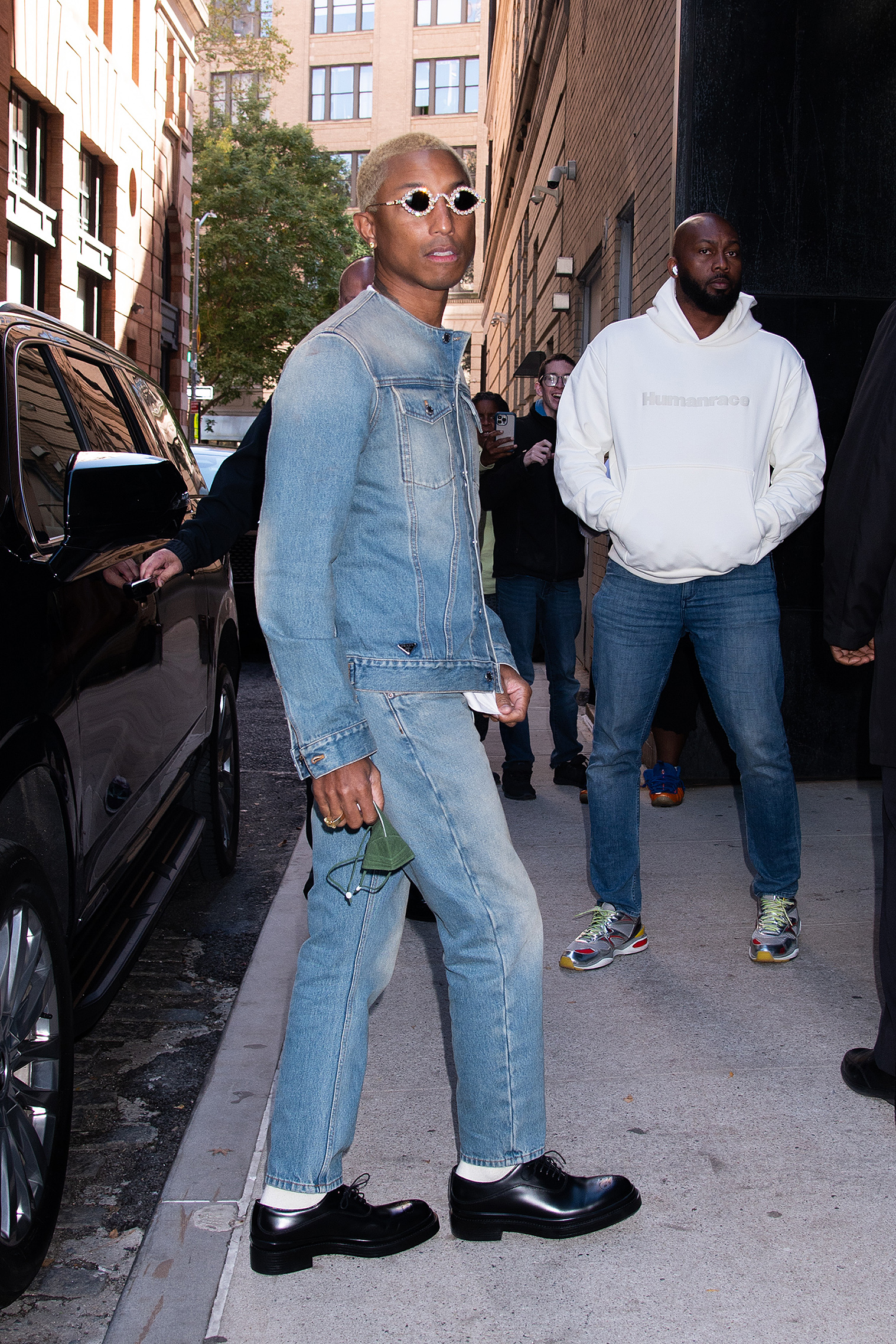 Pharrell Williams wore a PRADA Denim out in on October 14th, 2022, in New York City.