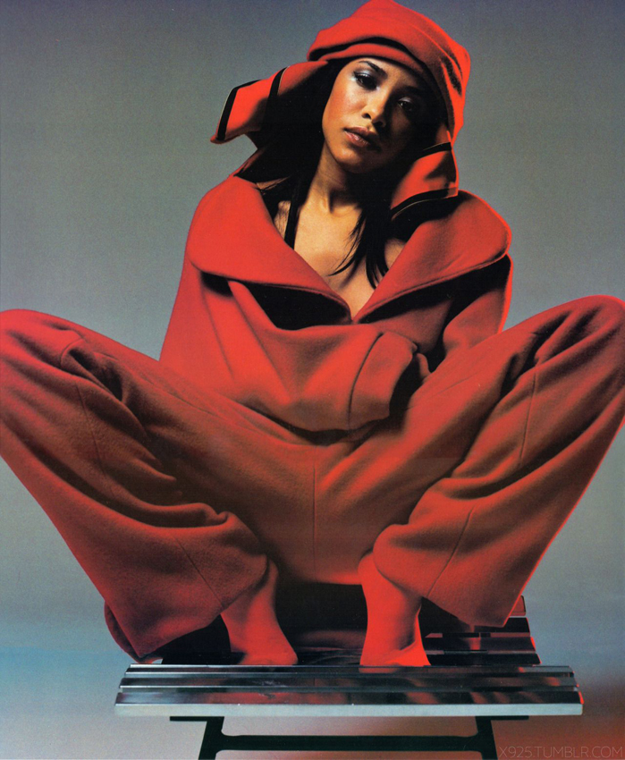 Aaliyah Rocks Red Outfit  in Women Of Music Calendar 2000