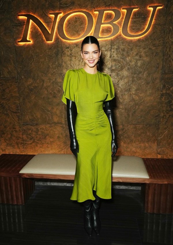 Kendall Jenner  wears Lime Green Dress @ grand opening of Nobu Dubai, at Atlantis The Palm in Dubai