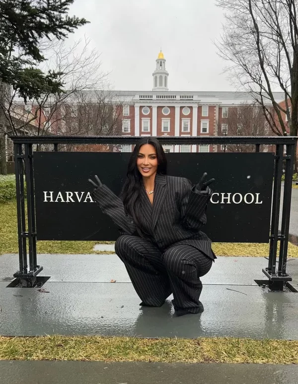 Kim Kardashian  wore Pinstripe Suit  shared some pictures on instagram @ Harvard