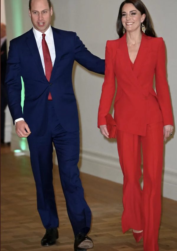 Kate Middleton in red  Alexander McQueen suit  @ BAFTA event 2023