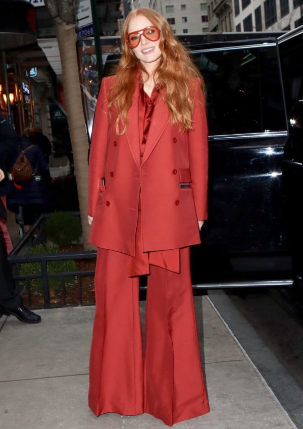 Jessica Chastain  wore Red Suit @ George & Tammy New York Screening