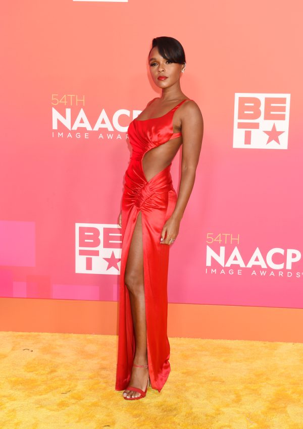 Janelle Monáe wore Red  custom Cong Tri Gown  @ NAACP Image Awards 2023