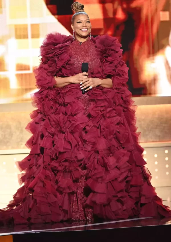 Queen Latifah wore burgundy Tony Ward Couture gown @ 2023 NAACP Image Awards
