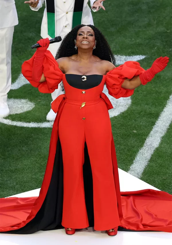 Sheryl Lee Ralph  wears Red Jumpsuit  For ‘Lift Every Voice and Sing’  @ Super Bowl 2023