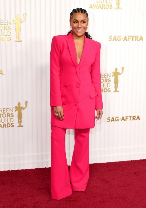 Ariana DeBose  in hot pink oversized Prabal Gurung’Suit @ Sag Awards 2023
