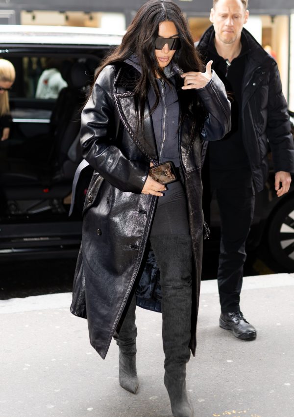 Kim Kardashian  in Prada Leather Trench Coat @  Galerie Lafayette In Paris