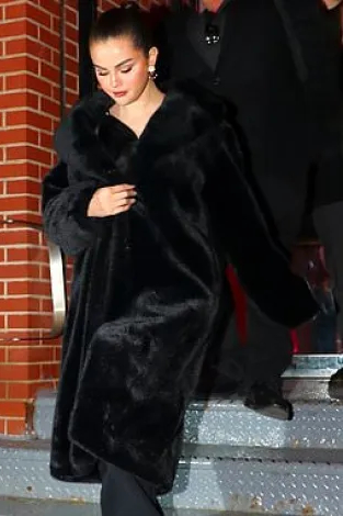 Selena Gomez  in Black Mango Coat @ Rare Beauty Event March 29, 2023