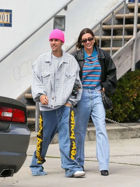 Hailey Bieber  wears stripe Polo Shirt in Los Angeles on March 13 2023
