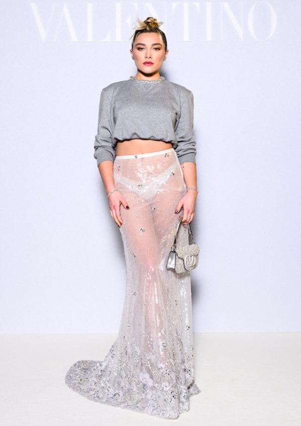 Florence Pugh  wore a sheer skirt  @ Valentino Show Fall 2023 Show In Paris