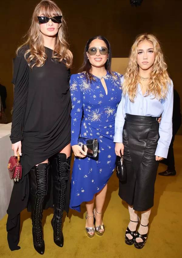 Salma Hayek attends Gucci Milan Fashion Week Show with Daughters Valentina and Mathilde