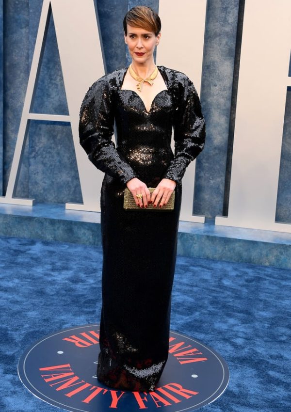 Sarah Paulson in Nina Ricci Couture  sequin dress  @  2023 Vanity Fair Oscars party