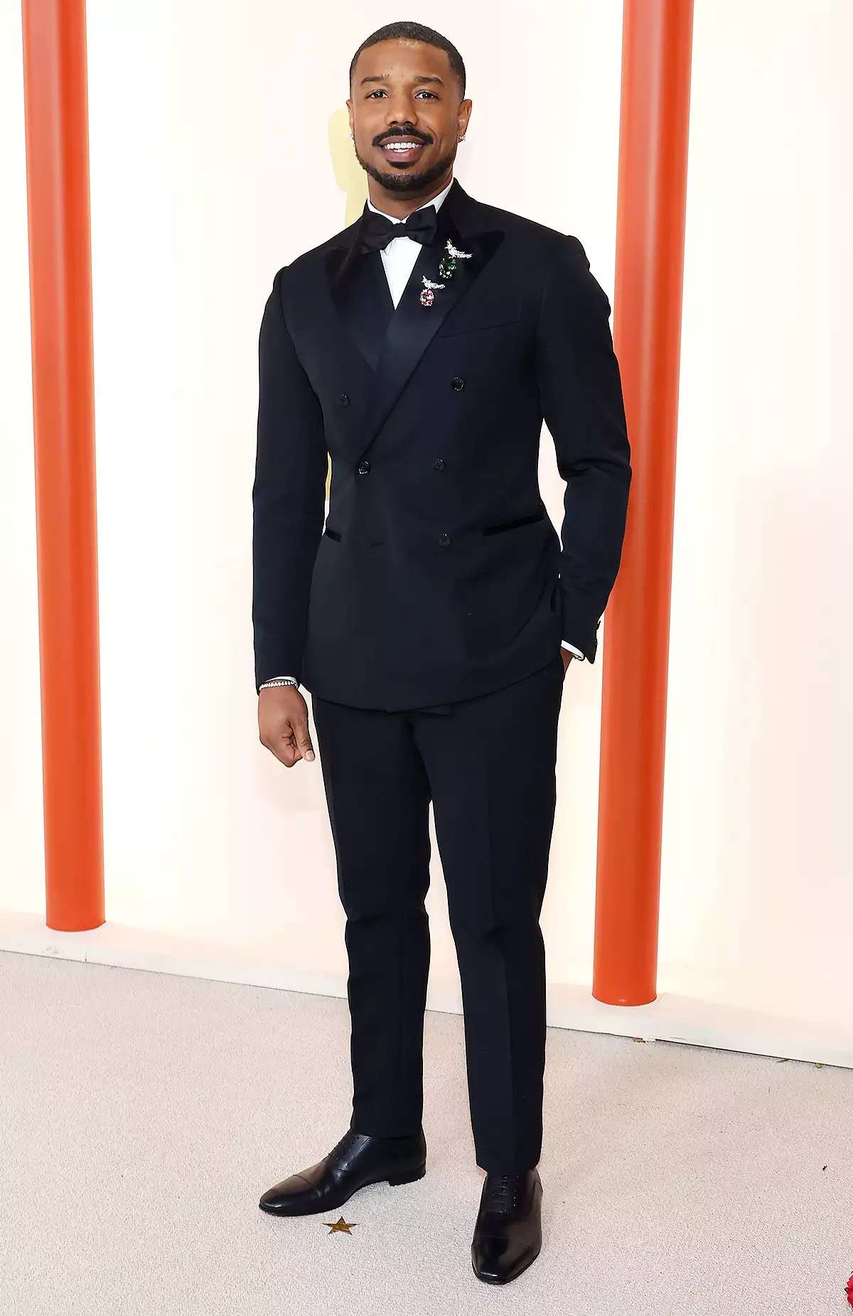 Louis Vuitton Cut Away Vest Monogram floral worn by Michael B. Jordan on  2019 SAG Awards Red Carpet