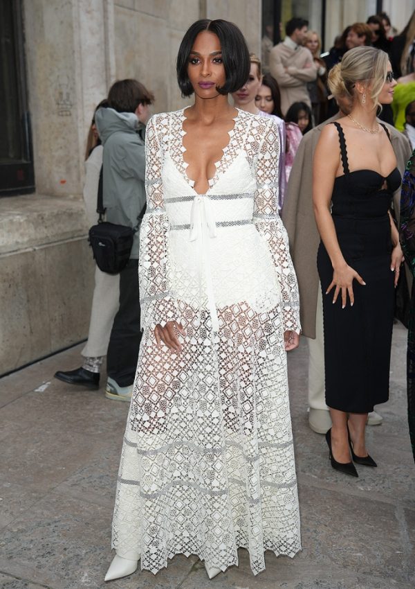Ciara  wore White Sheer Dress @ Elie Saab Womenswear Fall Winter 2023-2024  Paris Fashion Week