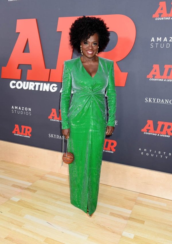 Viola Davis in green sequin ROLAND MOURET  dress @ ”AIR” LA Premiere