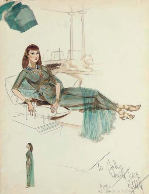 Edith Head Sketch Of Anne Baxter Blue Sheer Dress For  The Ten Commandments, 1956