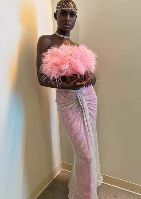 Jodie Turner-Smith wore Pink Feathered Gown @  Instagram March 15, 2023