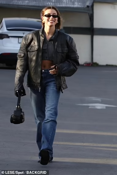 Hailey Bieber  wore Vintage Leather Jacket @ La April 4, 2023
