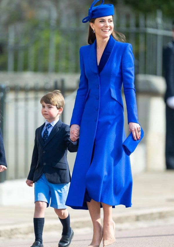 Kate Middleton  wore Blue  Custom Catherine Walker Coat @ Easter Sunday Service 2023