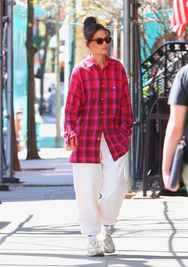 Katie Holmes wore  Acne  Oversize Flannel  Shirt @ New York City April 12, 2023