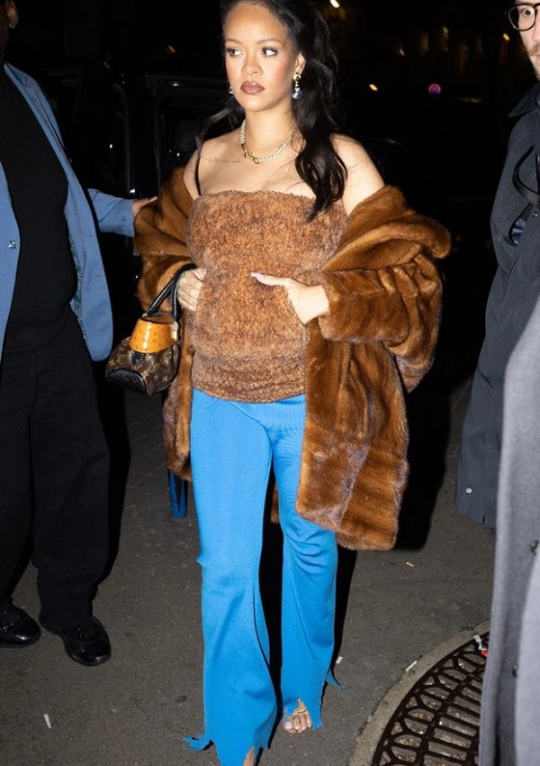 Rihanna wears  Vintage John Galliano Fur Coat @ Paris April 17, 2023