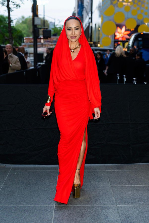 Sabrina Sato wears Red Schiaparell Hooded gown @ Tiffany & Co. NYC ...