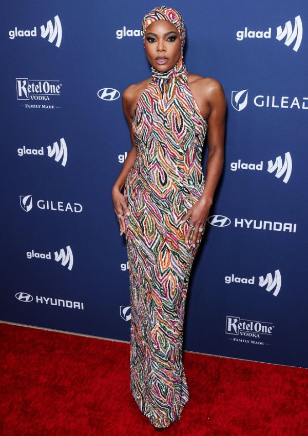 Gabrielle Union  in a hooded gown by Moschino @ GLAAD Media Awards 2023