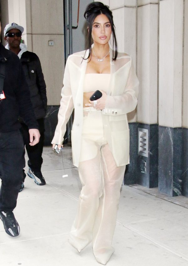 Kim Kardashian  in  Sheer  Rick Owens Suit  leaving the Time100 Summit In  New York