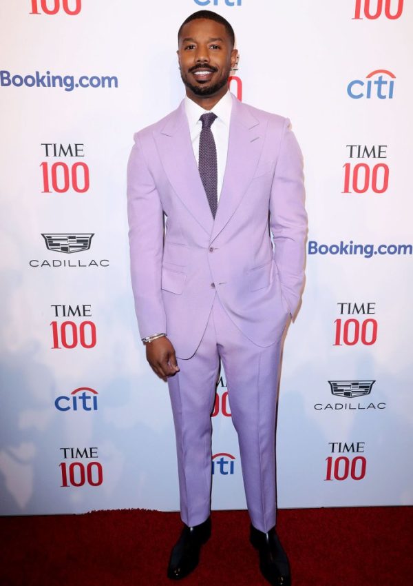 Michael B. Jordan  wore   lavender  Tom Ford suit @ Time100 Gala 2023