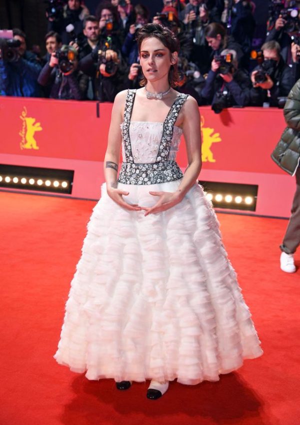 Kristen Stewart in  White Ruffled Chanel Gown @ Berlin International Film Festival 2023