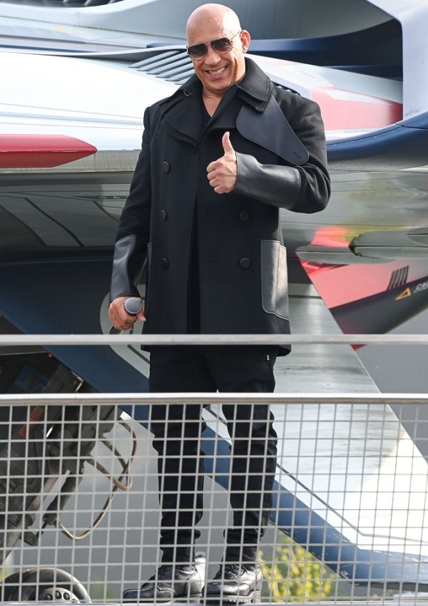 Vin Diesel wore black coat with leather details @ ‘Guardians of the Galaxy Vol. 3’ Paris premiere