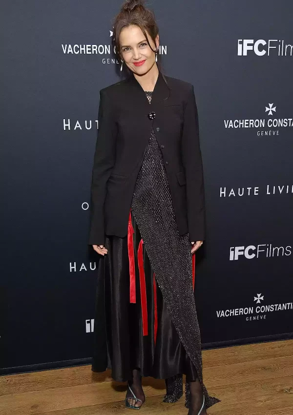 Katie Holmes wore fishnet  & Satin Dress @ Rare Object  New York Screening