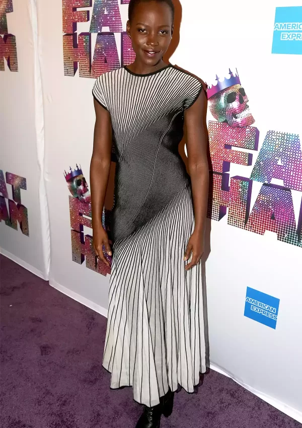 Lupita Nyong’o wore gray pleated dress @ Fat Ham  Opening Night in New York