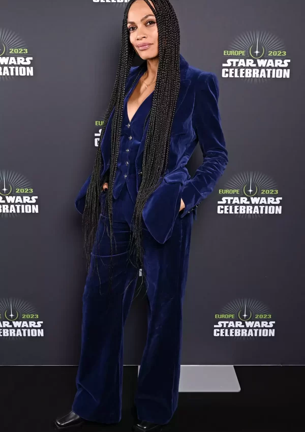 Rosario Dawson  wore blue velvet suit @ London’s Star Wars Celebration 2023