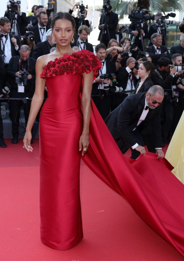 Jasmine Tookes   wore Red Gown @ the “Asteroid City”  Cannes Premiere