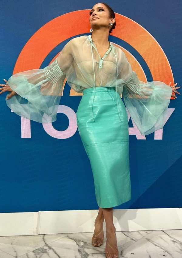Jennifer Lopez  wore  Teal Sheer Blouse Today Show May 03 2023