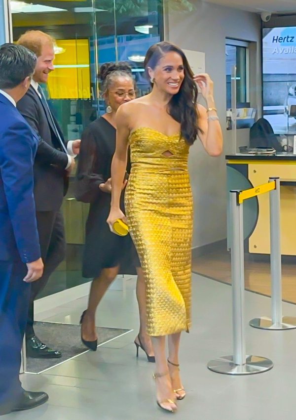 Meghan Markle wore  Gold Metallic Dress @ Woman of Vision Awards