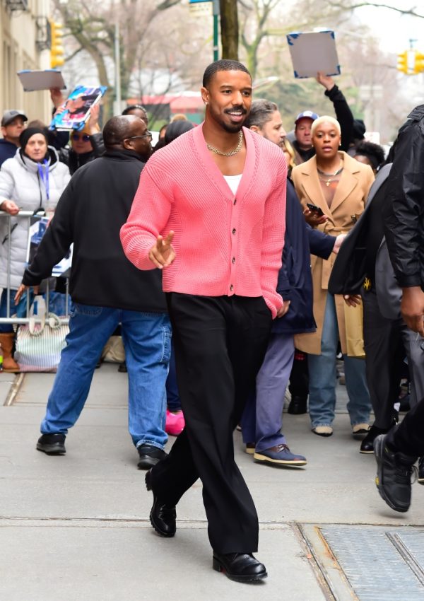 Michael B. Jordan’ in Pink Versace Cardigan  Leaving The View