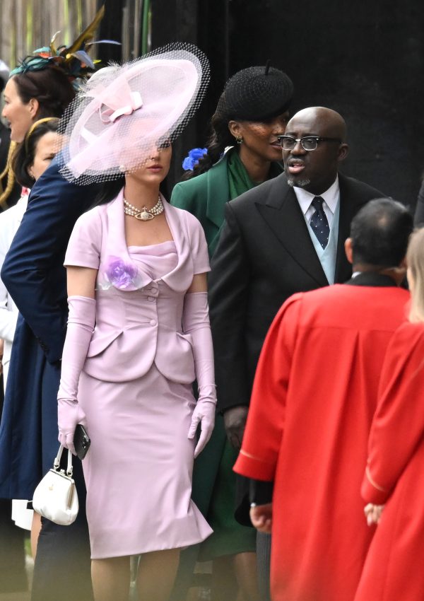 Katy Perry in lavender Vivienne Westwood suit, hat  @ King Charles’ coronation